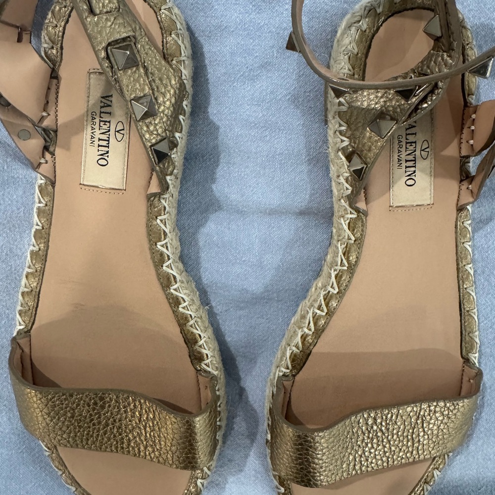 Valentino Metallic Gold Espadrille Flats